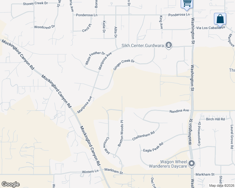map of restaurants, bars, coffee shops, grocery stores, and more near 17433 Bretton Woods Place in Riverside