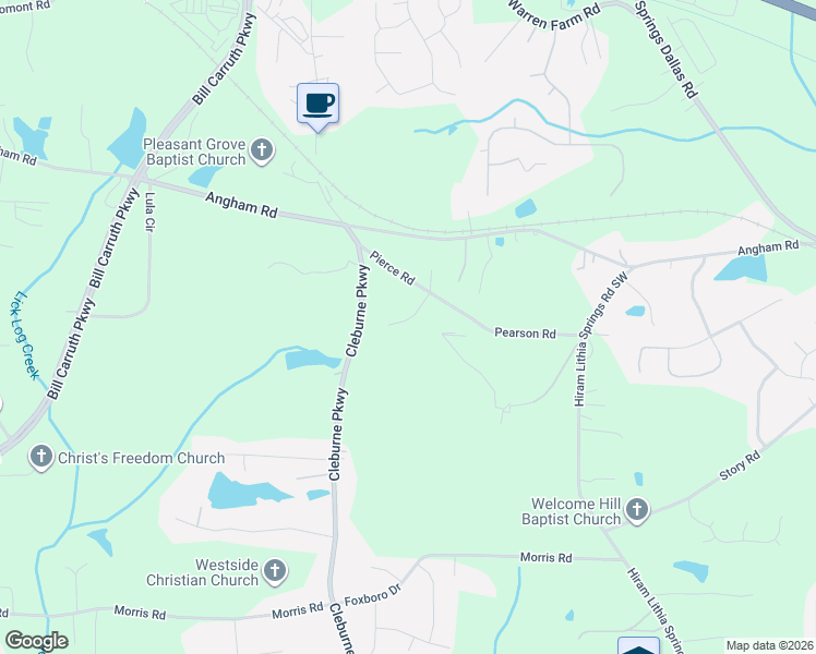 map of restaurants, bars, coffee shops, grocery stores, and more near 73 Meadows Court in Hiram
