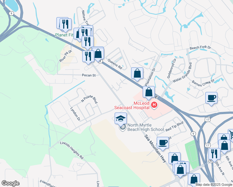 map of restaurants, bars, coffee shops, grocery stores, and more near 3659 Sea Mountain Highway in Little River