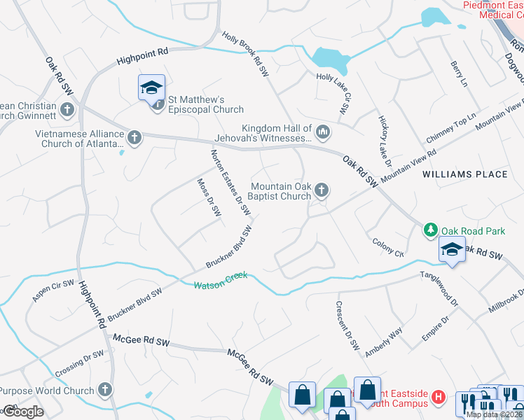 map of restaurants, bars, coffee shops, grocery stores, and more near 2915 Manor Brook Ct in Snellville