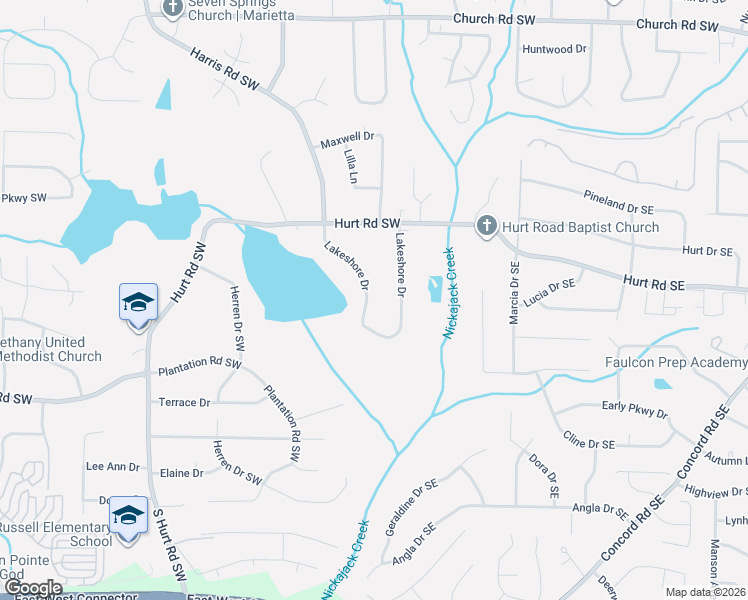 map of restaurants, bars, coffee shops, grocery stores, and more near 3612 Lakeshore Drive in Smyrna