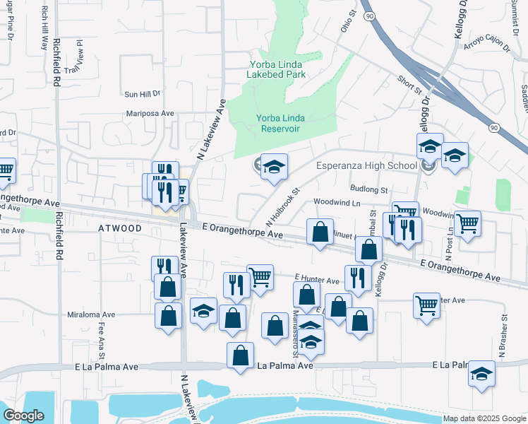 map of restaurants, bars, coffee shops, grocery stores, and more near 1724 North Glenview Avenue in Anaheim