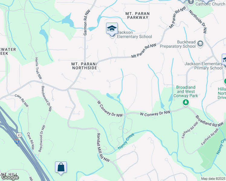 map of restaurants, bars, coffee shops, grocery stores, and more near 4288 Conway Valley Court Northwest in Atlanta