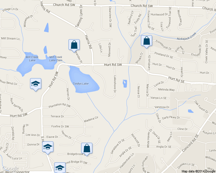 map of restaurants, bars, coffee shops, grocery stores, and more near 3612 Lakeshore Drive in Smyrna