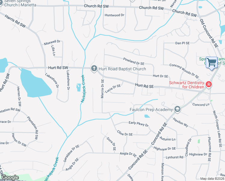 map of restaurants, bars, coffee shops, grocery stores, and more near 46 Melinda Way Southeast in Smyrna