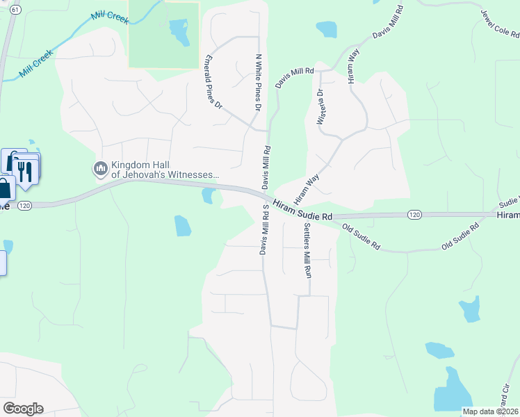 map of restaurants, bars, coffee shops, grocery stores, and more near 53 Davis Mill Road South in Dallas