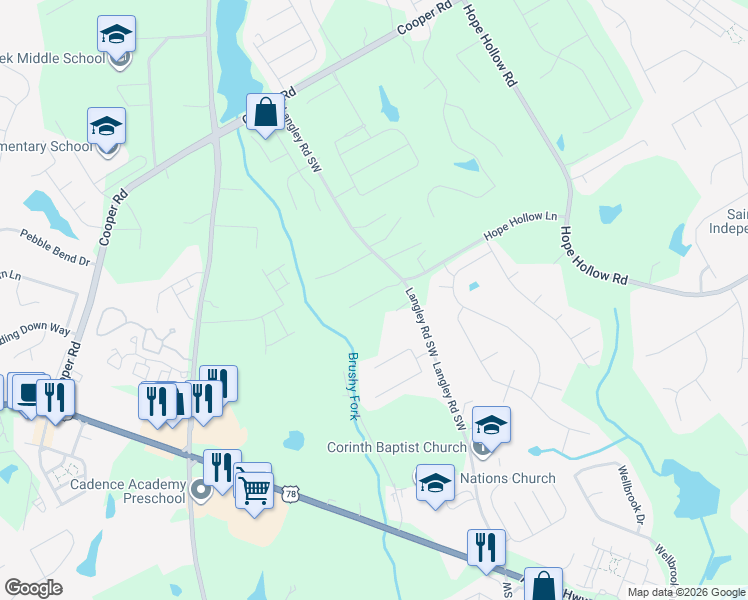 map of restaurants, bars, coffee shops, grocery stores, and more near 702 Hope Hollow Lane in Loganville