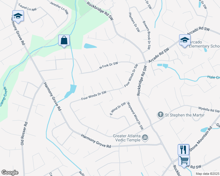 map of restaurants, bars, coffee shops, grocery stores, and more near 252 Marquis Court Southwest in Lilburn