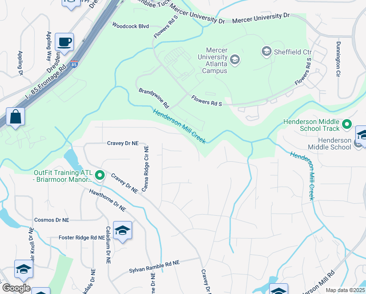map of restaurants, bars, coffee shops, grocery stores, and more near 2958 Applewood Court Northeast in Atlanta