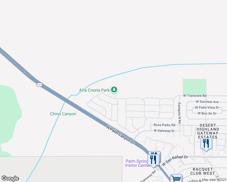map of restaurants, bars, coffee shops, grocery stores, and more near 1087 Vista Sol in Palm Springs