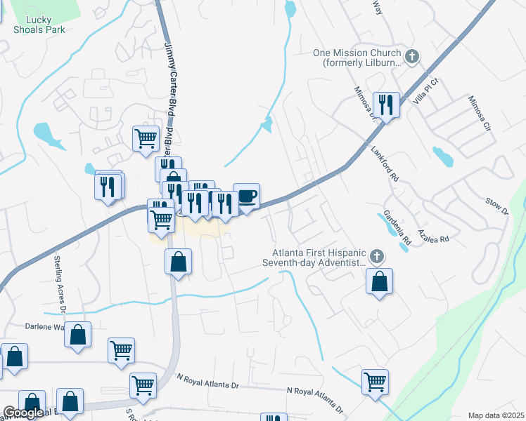 map of restaurants, bars, coffee shops, grocery stores, and more near 6284 U.S. 29 in Tucker