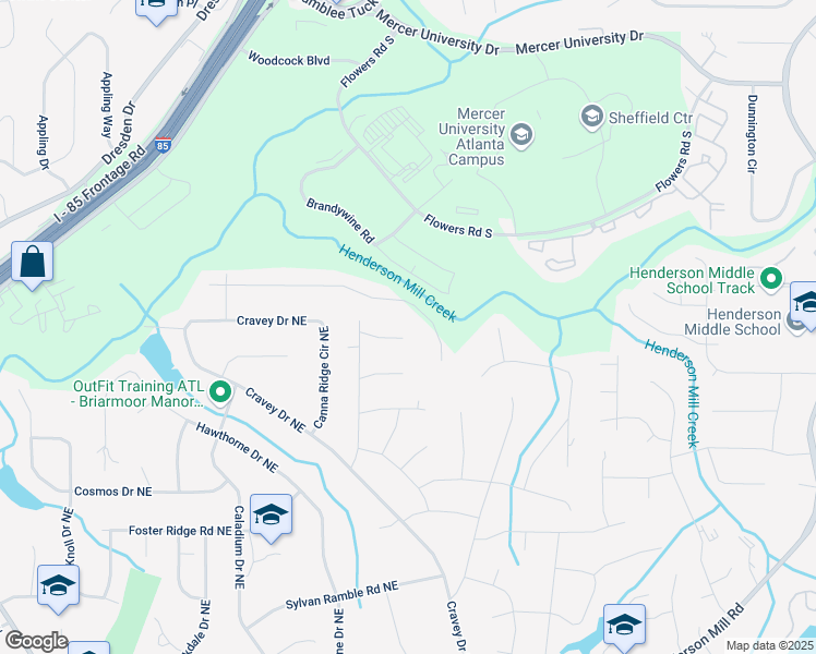 map of restaurants, bars, coffee shops, grocery stores, and more near 2958 Applewood Court Northeast in Atlanta