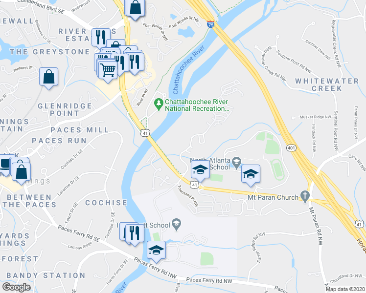 map of restaurants, bars, coffee shops, grocery stores, and more near 4473 Northside Parkway Northwest in Atlanta