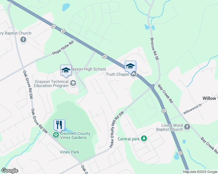 map of restaurants, bars, coffee shops, grocery stores, and more near 3351 Crossgate Court in Loganville