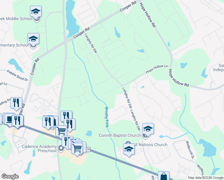 map of restaurants, bars, coffee shops, grocery stores, and more near 702 Hope Hollow Ln in Loganville