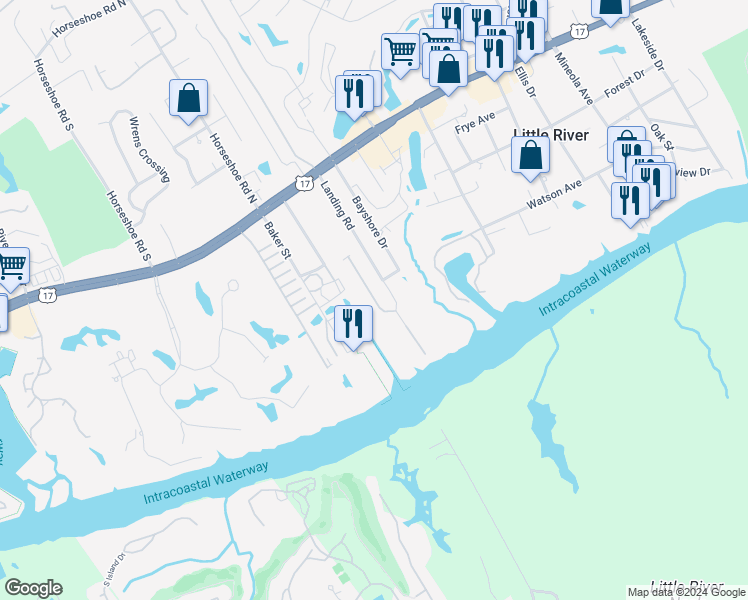 map of restaurants, bars, coffee shops, grocery stores, and more near 4465 Barcelona Lane in Little River
