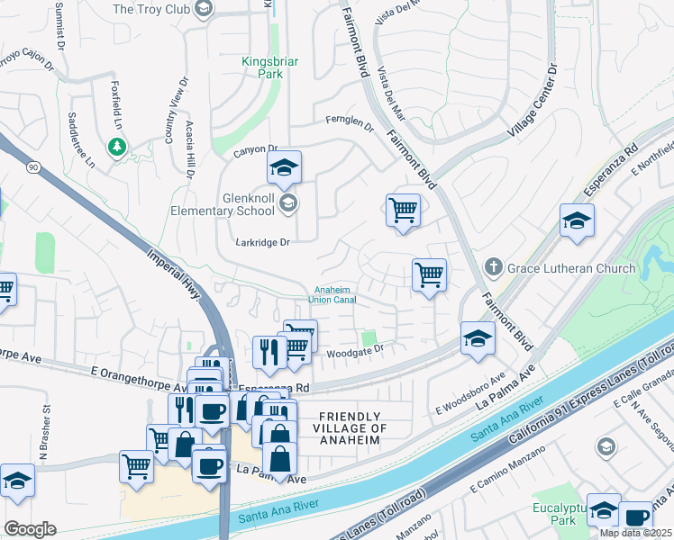 map of restaurants, bars, coffee shops, grocery stores, and more near 19868 Grace Haven Way in Yorba Linda