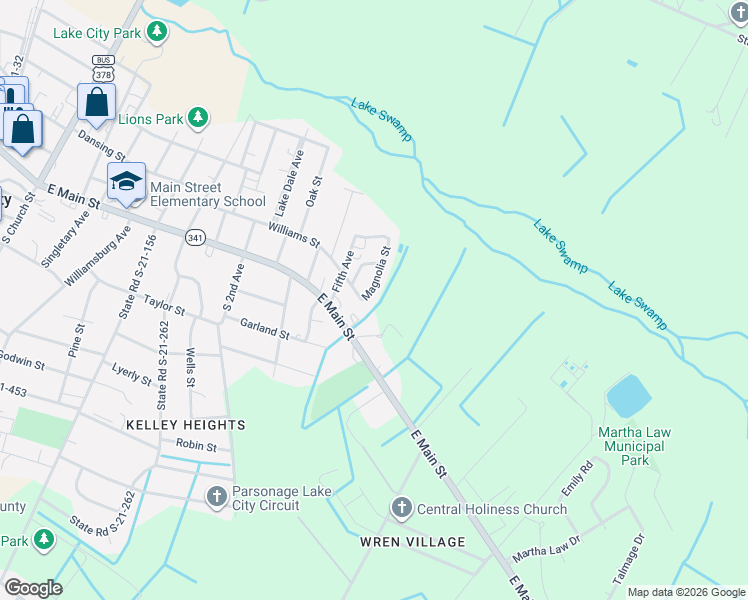 map of restaurants, bars, coffee shops, grocery stores, and more near 201 Magnolia St in Lake City