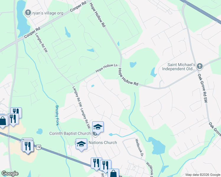map of restaurants, bars, coffee shops, grocery stores, and more near 3112 Hollowstone Drive Southwest in Loganville