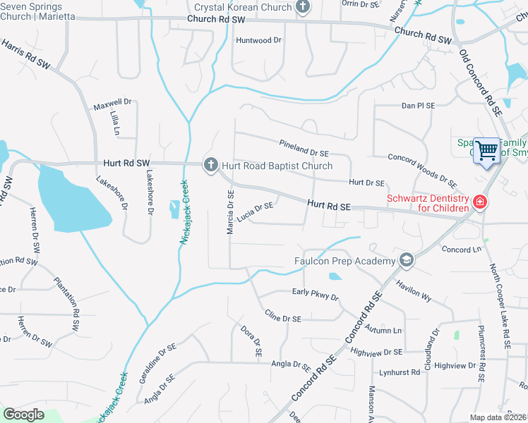 map of restaurants, bars, coffee shops, grocery stores, and more near 113 Melinda Way Southeast in Smyrna