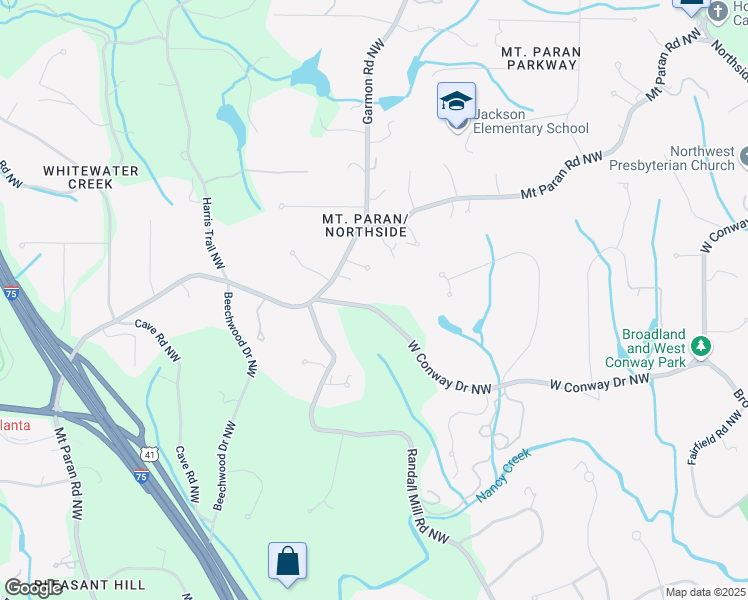 map of restaurants, bars, coffee shops, grocery stores, and more near 1191 West Conway Drive Northwest in Atlanta