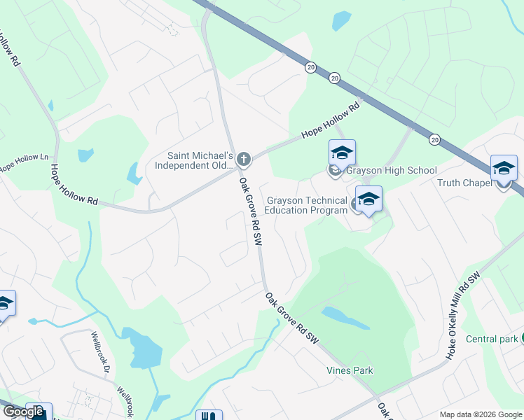 map of restaurants, bars, coffee shops, grocery stores, and more near 3233 Watson Woods Way in Loganville