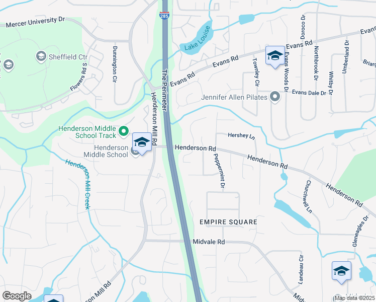 map of restaurants, bars, coffee shops, grocery stores, and more near 2730 Henderson Chase Court in Tucker