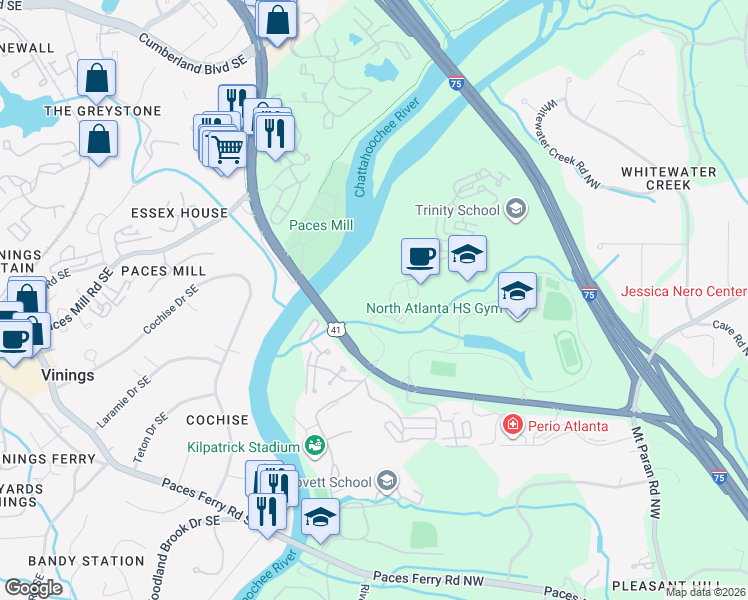 map of restaurants, bars, coffee shops, grocery stores, and more near 4473 Northside Parkway Northwest in Atlanta