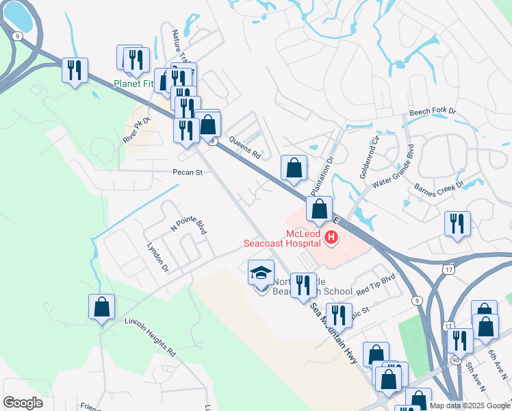 map of restaurants, bars, coffee shops, grocery stores, and more near 3659 Sea Mountain Highway in Little River