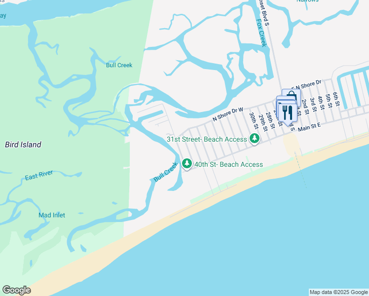 map of restaurants, bars, coffee shops, grocery stores, and more near 412 39th Street in Sunset Beach