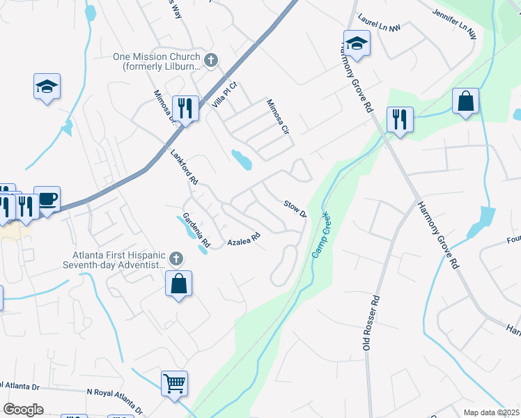 map of restaurants, bars, coffee shops, grocery stores, and more near 138 Dover Commons Drive in Tucker
