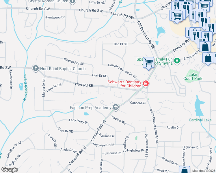 map of restaurants, bars, coffee shops, grocery stores, and more near 432 Auldon Court Southeast in Smyrna