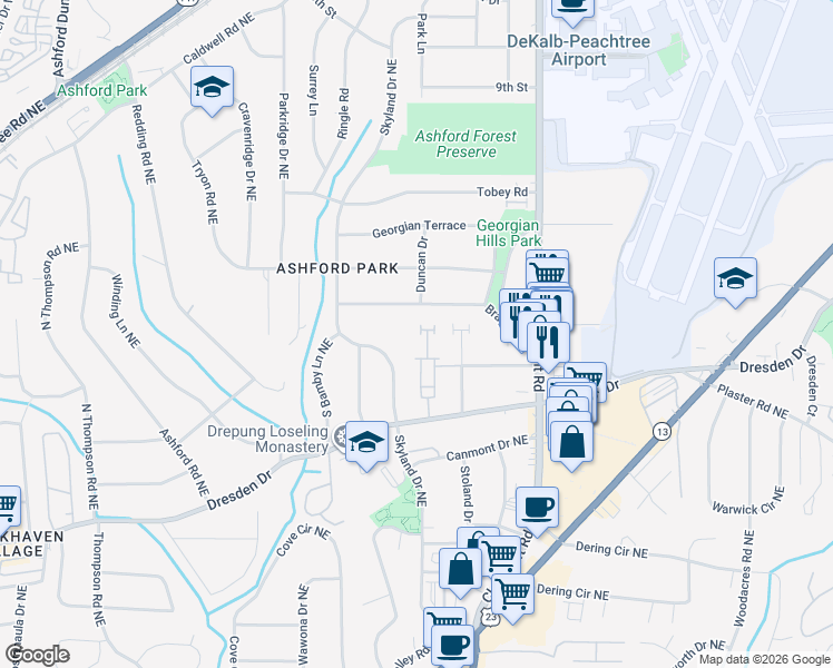 map of restaurants, bars, coffee shops, grocery stores, and more near 1836 Dorman Avenue Northeast in Atlanta