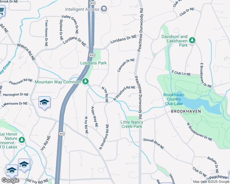 map of restaurants, bars, coffee shops, grocery stores, and more near 4132 Carmain Drive Northeast in Atlanta