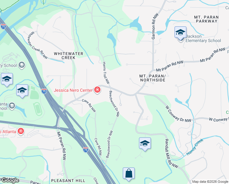 map of restaurants, bars, coffee shops, grocery stores, and more near 4087 Beechwood Drive Northwest in Atlanta