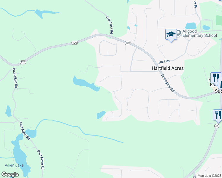 map of restaurants, bars, coffee shops, grocery stores, and more near 94 Paces Overlook Trace in Dallas