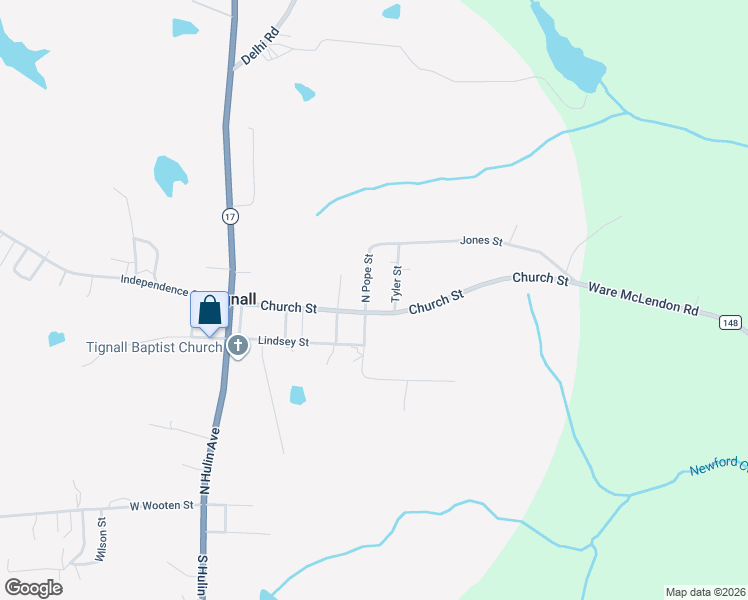 map of restaurants, bars, coffee shops, grocery stores, and more near 266 Church Street in Tignall