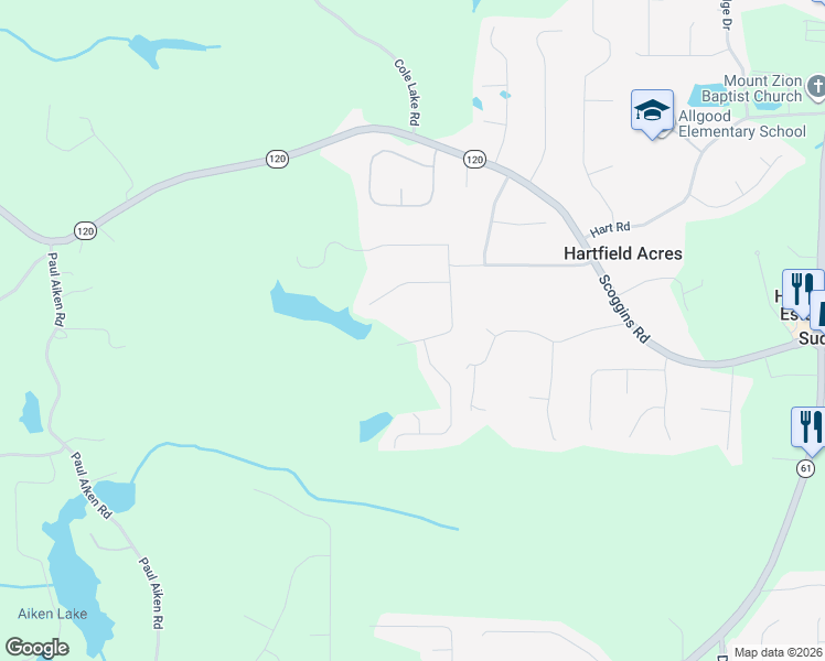 map of restaurants, bars, coffee shops, grocery stores, and more near 94 Paces Overlook Trace in Dallas