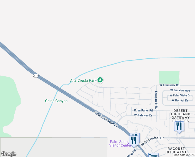 map of restaurants, bars, coffee shops, grocery stores, and more near 1104 Vista Sol in Palm Springs