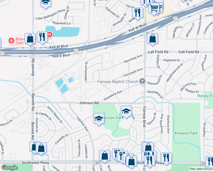 map of restaurants, bars, coffee shops, grocery stores, and more near 4506 Concord Road in Wichita Falls