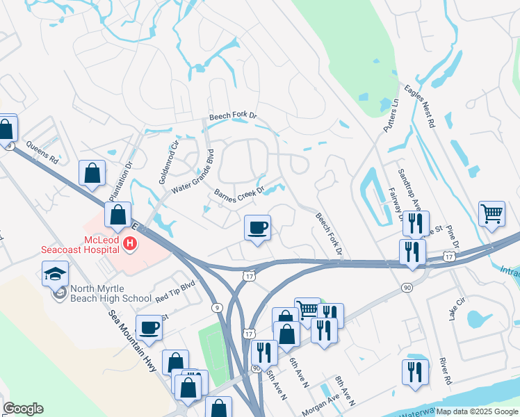 map of restaurants, bars, coffee shops, grocery stores, and more near 4357 Spa Drive in Little River