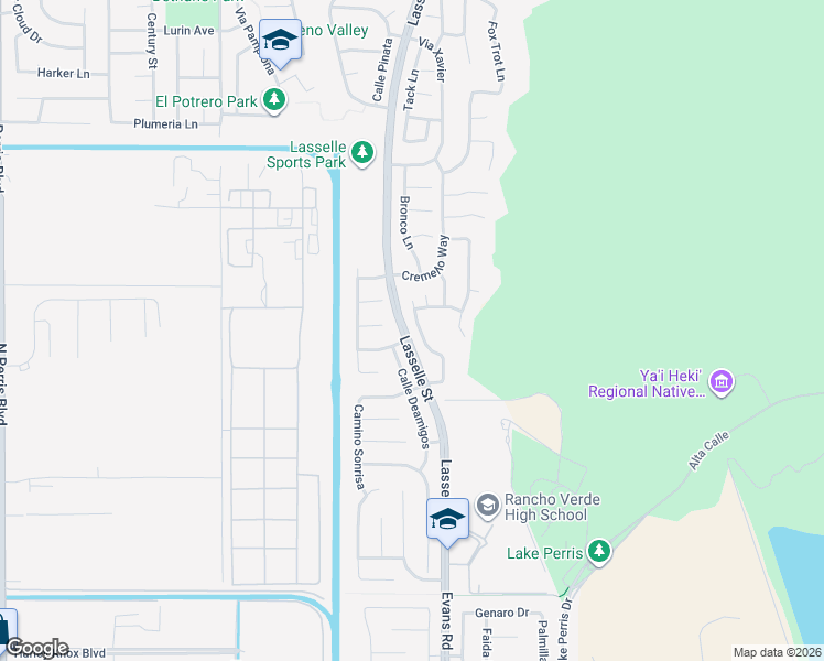 map of restaurants, bars, coffee shops, grocery stores, and more near 17407 Kentuc Derby Drive in Moreno Valley