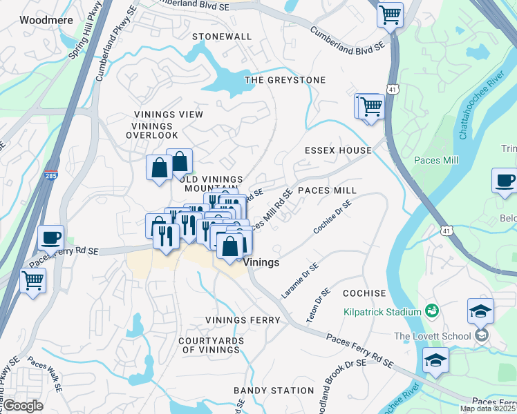 map of restaurants, bars, coffee shops, grocery stores, and more near in Atlanta