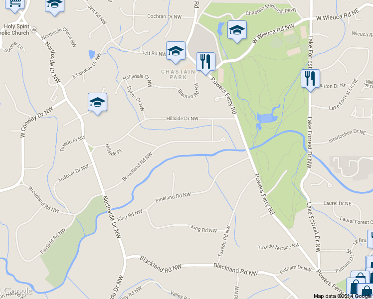 map of restaurants, bars, coffee shops, grocery stores, and more near 310 Broadland Rd NW in Atlanta