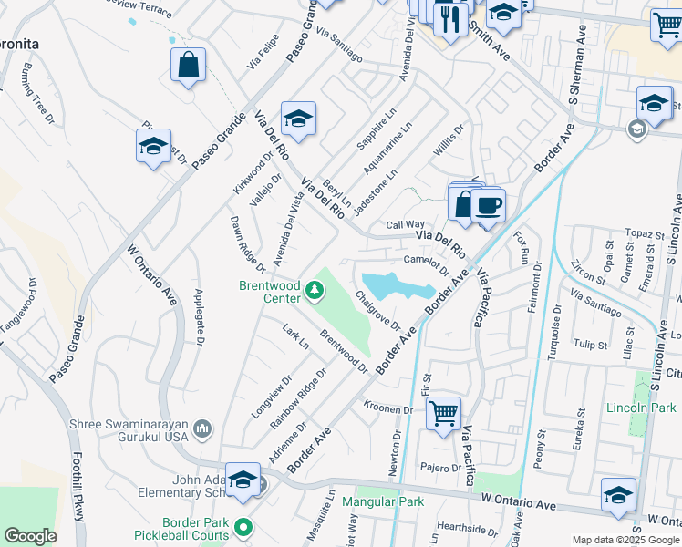 map of restaurants, bars, coffee shops, grocery stores, and more near 1560 Chalgrove Drive in Corona