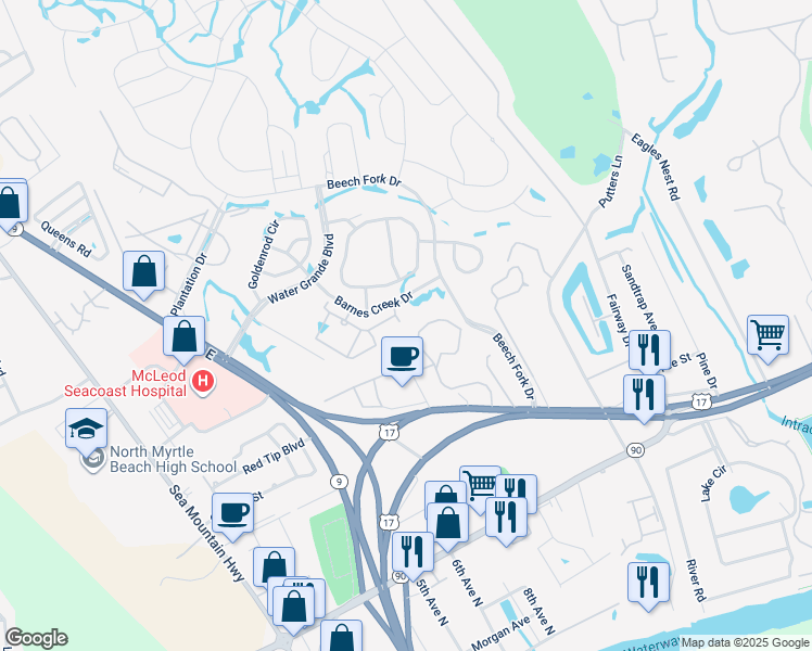 map of restaurants, bars, coffee shops, grocery stores, and more near 4357 Spa Drive in Little River