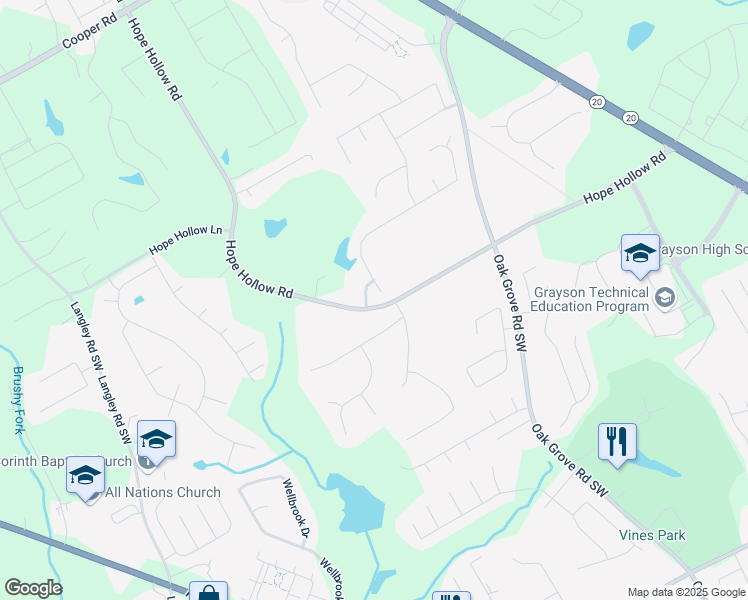 map of restaurants, bars, coffee shops, grocery stores, and more near 3425 Sweet Basil Lane Southwest in Loganville
