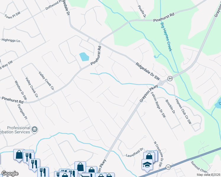 map of restaurants, bars, coffee shops, grocery stores, and more near 1618 Windrush Way in Grayson