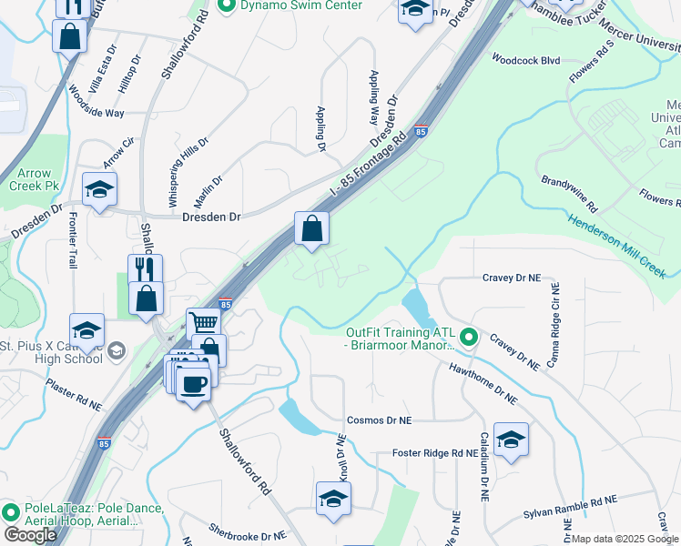 map of restaurants, bars, coffee shops, grocery stores, and more near 3095 Colonial Way in Chamblee