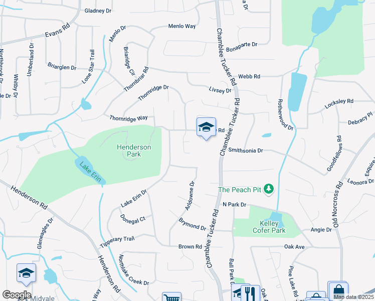 map of restaurants, bars, coffee shops, grocery stores, and more near 2747 Livsey Trail in Tucker